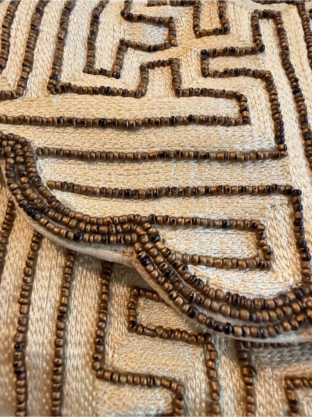 Vintage Hand Crafted Brown and Cream Hand Bag with Metal Chain
